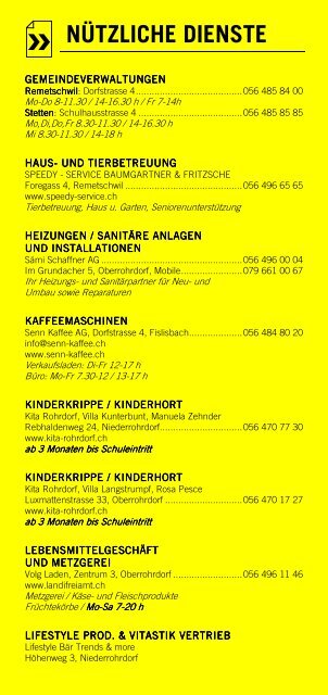 Infomerkblatt Niederrohrdorf / Oberrohrdorf und südliche Umgebung