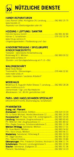 Infomerkblatt Lenzburg und Umgebung
