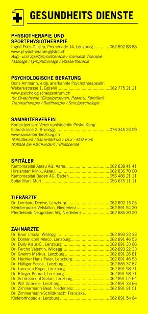 Infomerkblatt Lenzburg und Umgebung