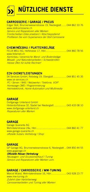 Infomerkblatt Höri / Hochfelden und Umgebung