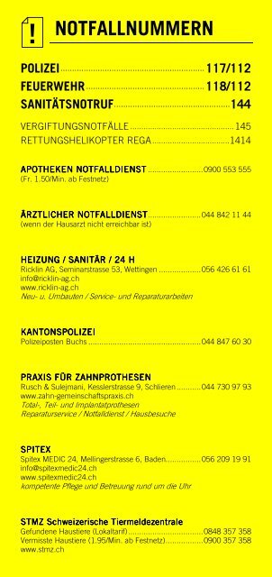 Infomerkblatt Otelfingen / Boppelsen / Dänikon / Hüttikon