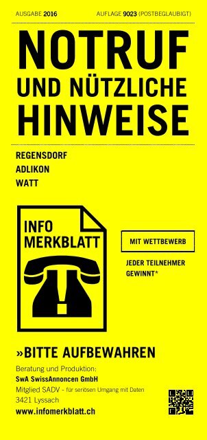Infomerkblatt Regensdorf, Adlikon, Watt