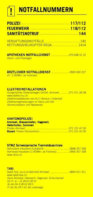 Infomerkblatt Amriswil / Biessenhofen / Dozwil / Hagenwil bei Amriswil / Hefenhofen / Sommeri