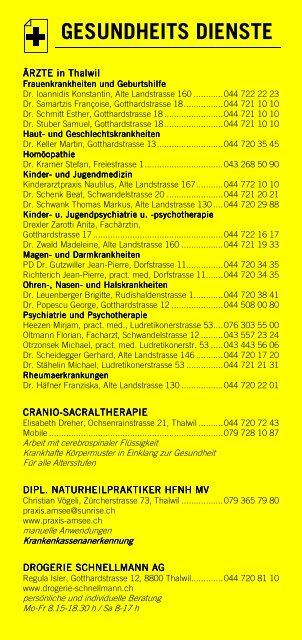 Infomerkblatt Thalwil / Gattikon / Kilchberg / Rüschlikon
