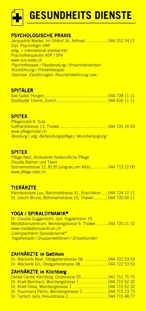 Infomerkblatt Thalwil / Gattikon / Kilchberg / Rüschlikon