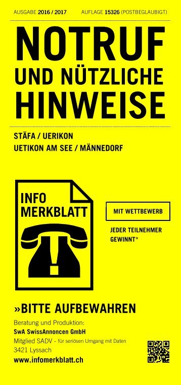 Infomerkblatt Stäfa / Uerikon / Uetikon am See / Männedorf