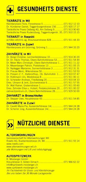 Infomerkblatt WIL SG / BRONSCHHOFEN / ROSSRÜTI / ZÜBERWANGEN / ZUZWIL