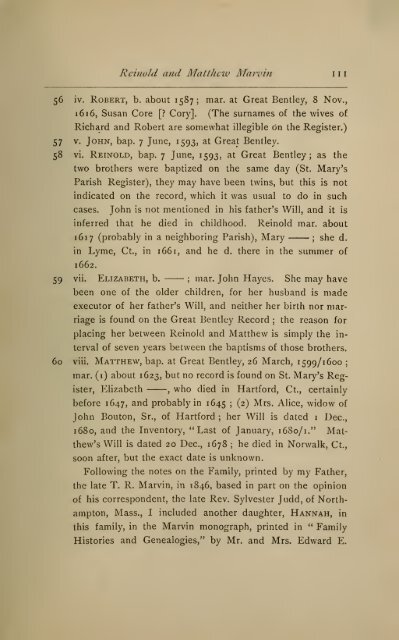 The English ancestry of Reinold and Matthew Marvin of Hartford, Ct ...