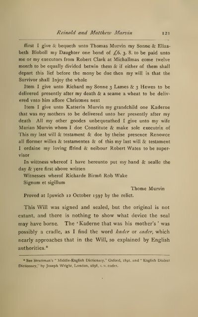 The English ancestry of Reinold and Matthew Marvin of Hartford, Ct ...