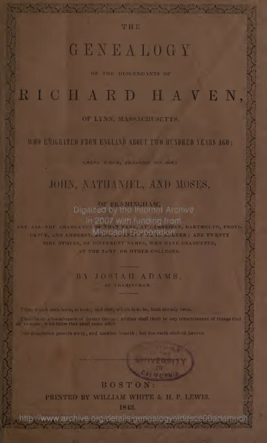 The genealogy of the descendants of Richard Haven, of Lynn ...