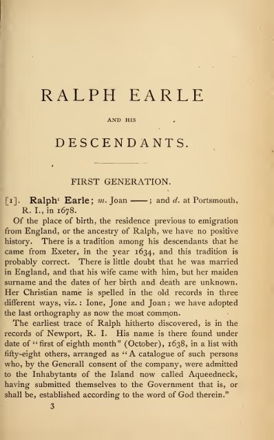 The Earle family : Ralph Earle and his descendants