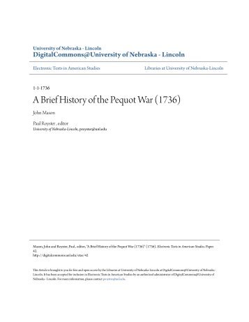 A Brief History of the Pequot War (1736)