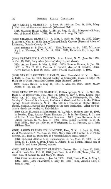 Genealogy of the Olmsted family in America : embracing the ...