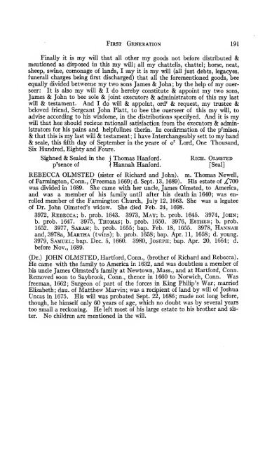 Genealogy of the Olmsted family in America : embracing the ...