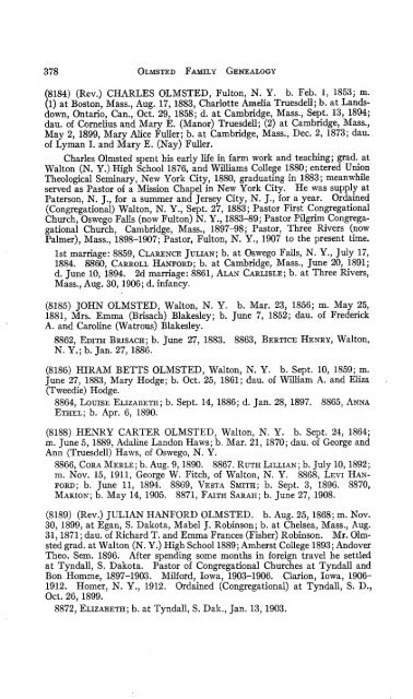 Genealogy of the Olmsted family in America : embracing the ...