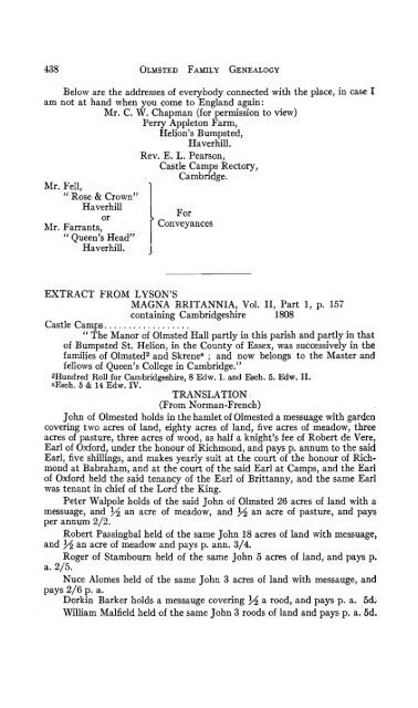 Genealogy of the Olmsted family in America : embracing the ...