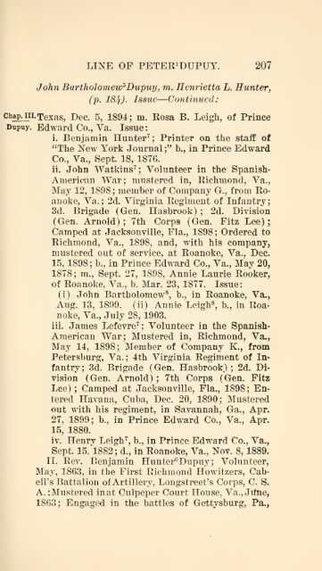 The Huguenot Bartholomew Dupuy and his descendants