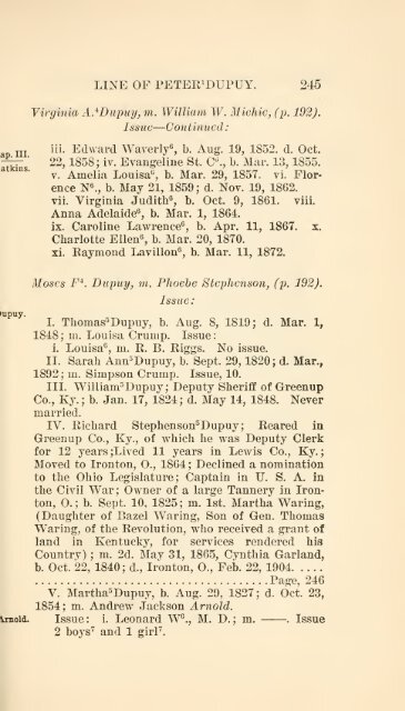 The Huguenot Bartholomew Dupuy and his descendants