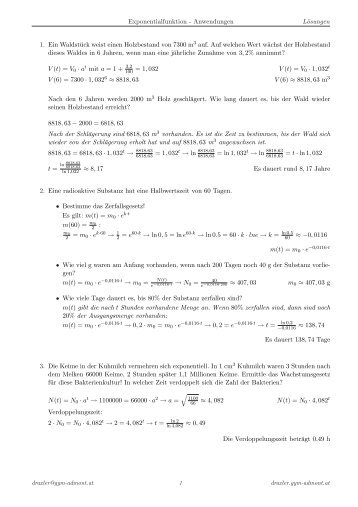 Exponentialfunktion - Anwendungen Lösungen 1. Ein Waldstück ...