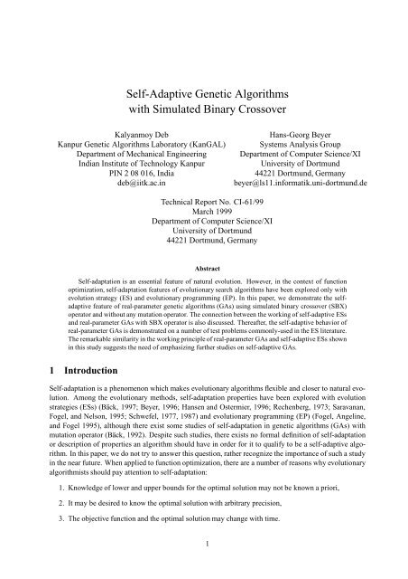Self-Adaptive Genetic Algorithms with Simulated Binary Crossover