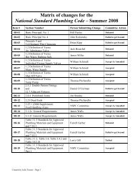 Matrix of changes for the National Standard Plumbing Code ...