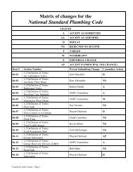 Matrix of changes for the national standard plumbing code