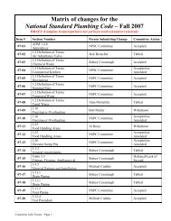 Matrix of changes for the National Standard Plumbing Code – Fall ...