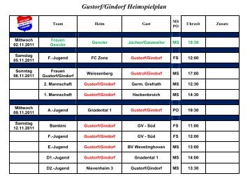 Gustorf/Gindorf Heimspielplan - SpVg Gustorf-Gindorf