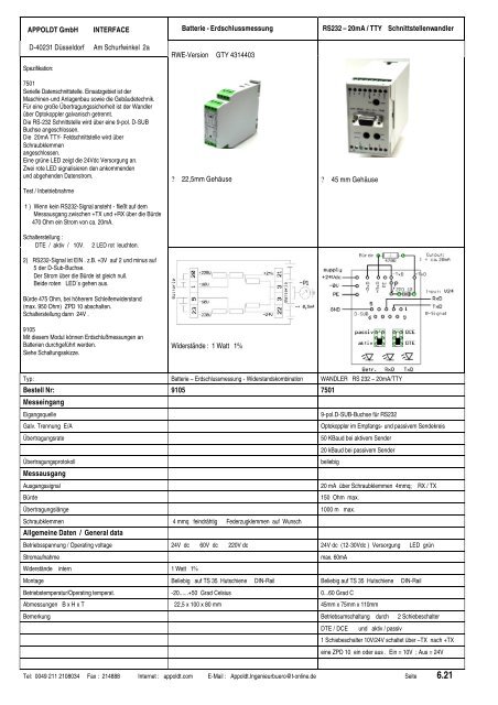 Catalog Sondermodule Überwachungsmodule ... - Appoldt GmbH