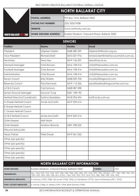 2013 Information Booklet - Ballarat Football League