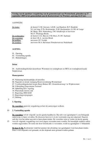 20050927vs raad.pdf - Besluitvorming - Gemeente Wormerland