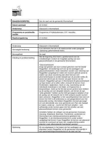 Glasvezel in Wormerland RV.doc - Besluitvorming - Gemeente ...