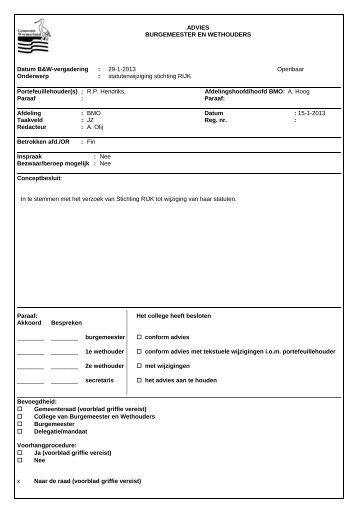 Statutenwijziging Stichting RIJK BW.doc - Besluitvorming