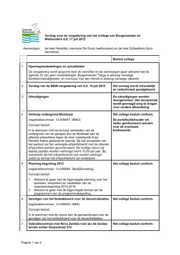 Pagina 1 van 2 Verslag voor de vergadering van ... - Besluitvorming