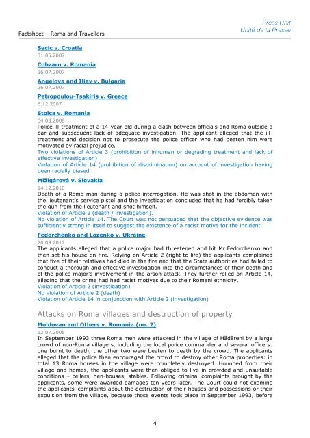 Factsheet Roma and Travellers - European Court of Human Rights