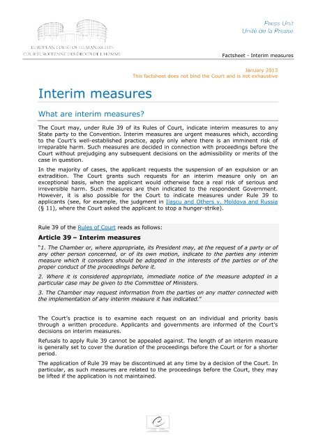 Factsheet Interim measures - European Court of Human Rights ...