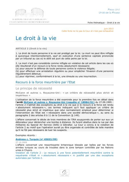 Fiche Droit à la vie