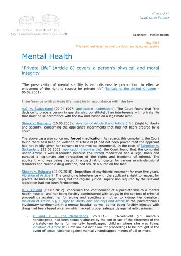 Factsheet Mental Health - European Court of Human Rights
