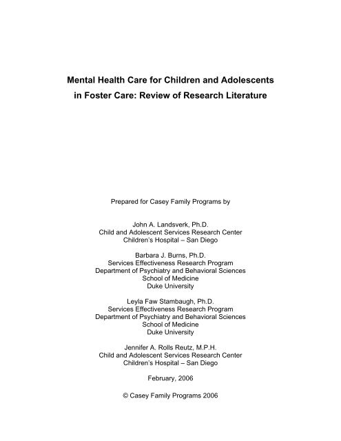 Mental Health Care for Children and Adolescents in Foster Care ...