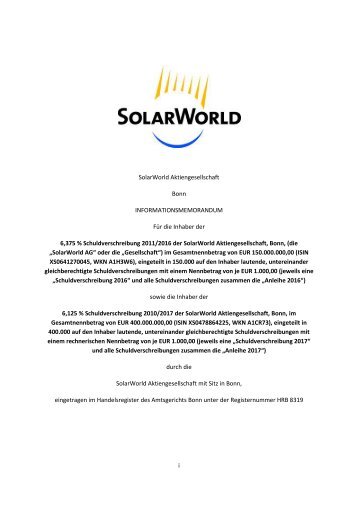 Informationsmemorandum - SolarWorld AG