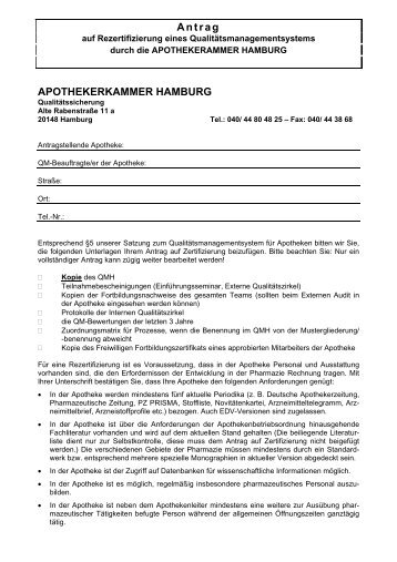 Antrag APOTHEKERKAMMER HAMBURG