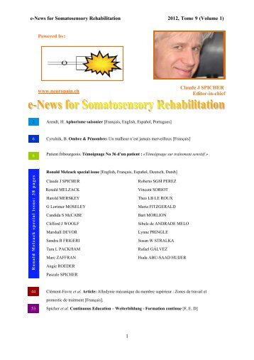 e-News for Somatosensory Rehabilitation 2012, Tome 9 (Volume 1 ...