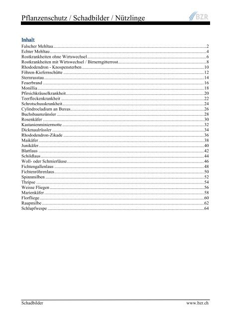 Pflanzenschutz / Schadbilder / Nützlinge