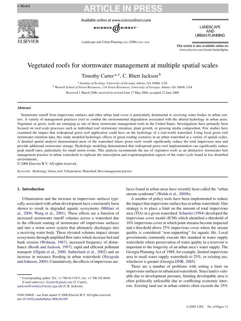 Vegetated roofs for stormwater management at multiple spatial scales