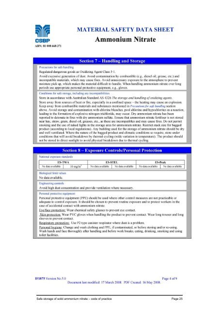 Safe storage of solid ammonium nitrate Code of practice