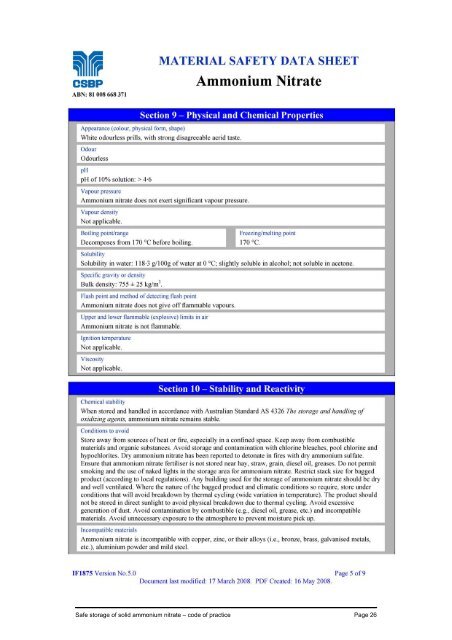 Safe storage of solid ammonium nitrate Code of practice