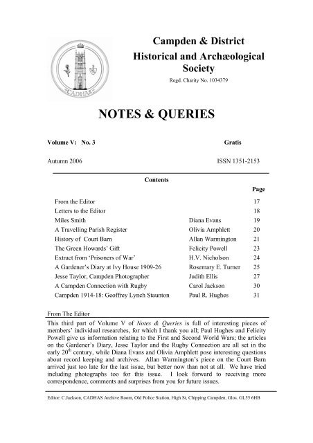 notes & queries - Campden & District Historical and Archaeological ...