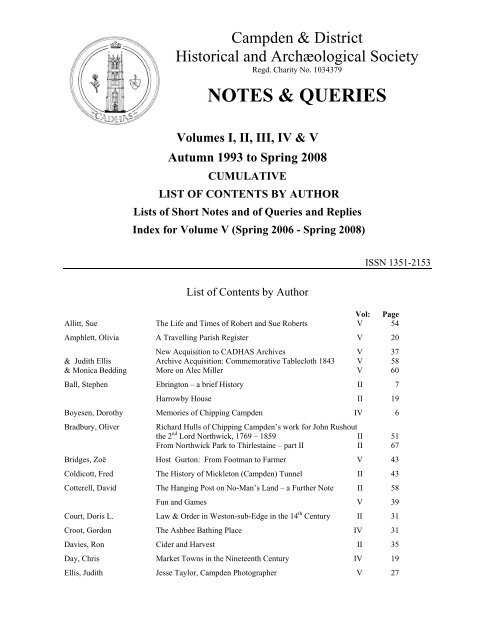 Notes & Queries - Campden & District Historical and Archaeological ...