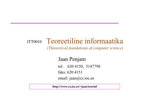 Sissejuhatus. Keelte formaalne esitamine - Cs.ioc.ee