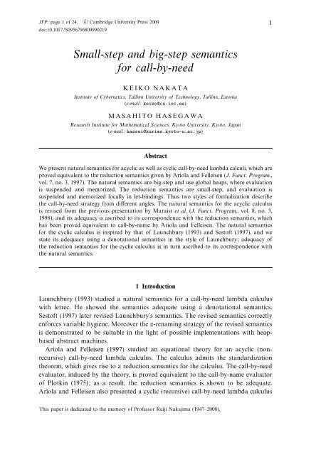 Small-step and big-step semantics for call-by-need - Cs.ioc.ee